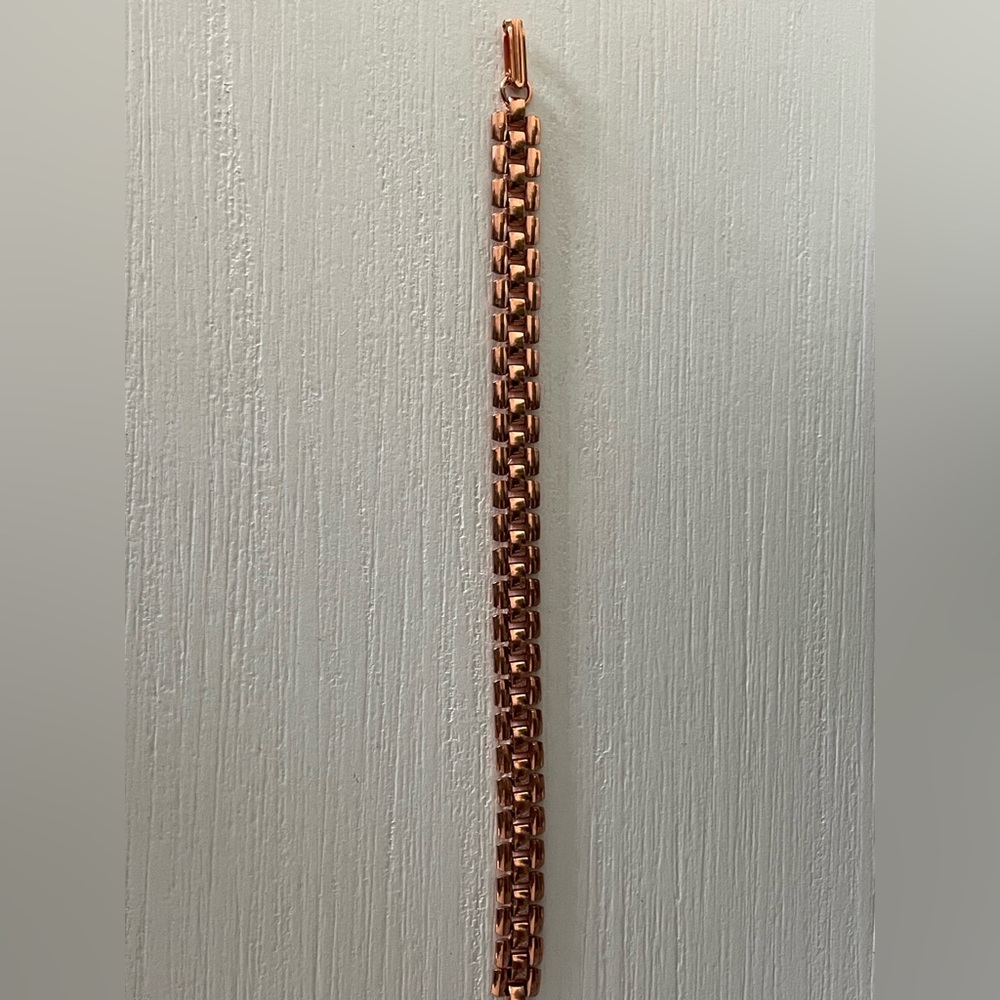 Vintage Solid Copper Metal Square Link Chain Brac… - image 5